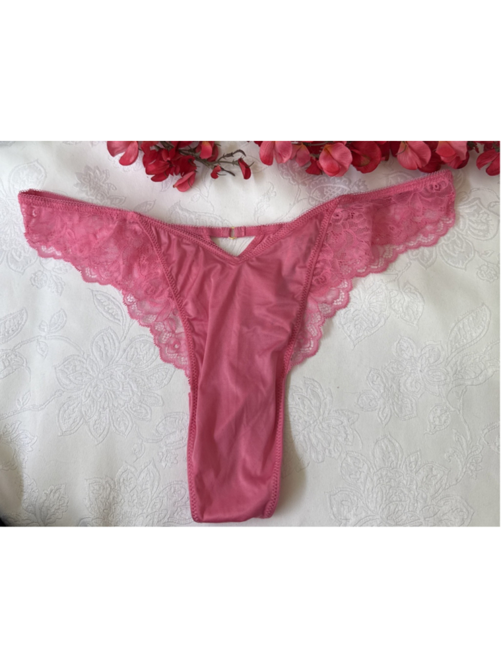 VICTORIA'S SECRET L PINK HIGH LEG SILKY TANGA CHARM CUT OUT THONG PANTIES NWT